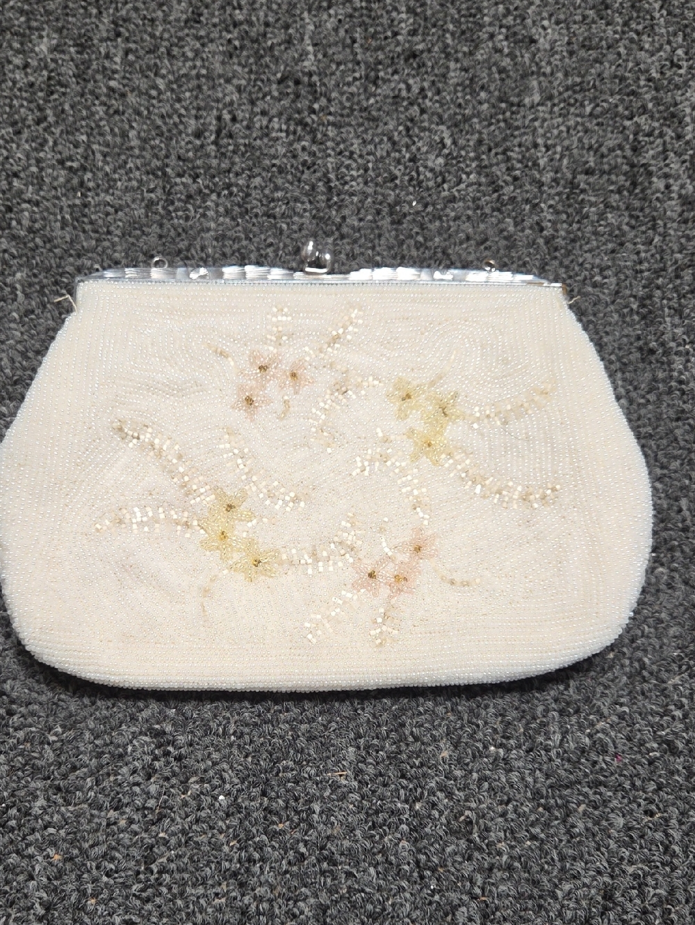 Elegant Ivory Beaded Floral Evening Clutch